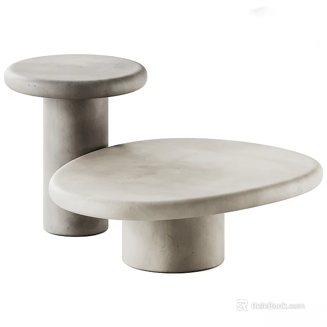 Modern Minimalist Coffee Tables With Round Concrete Tabletops And Cylindrical Bases 3d model 