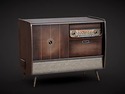 Vintage Wooden Radio Cabinet With Tuning Panel Speaker Grille And Metal Legs 3d model