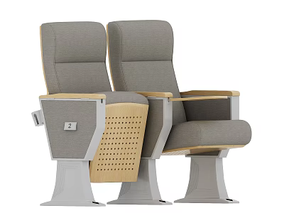 Gray Fabric Public Chairs With Wooden Armrests Ergonomic Backrests And Metal Base Design 3d model
