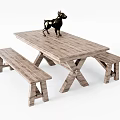 Rustic Wooden Dining Table Set With Matching Benches And Natural Finish