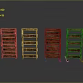 Four Wooden Storage Shelving Units With Multiple Shelves Arranged In A Row