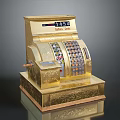 Vintage Gold Retail Sales Cash Register With Colorful Buttons And Crank Handle