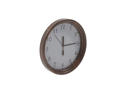 Round Wall Clock With Brown Frame White Dial Black Numbers And Hands 3d model