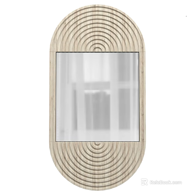 Oval Wall Mirror With Wooden Frame And Concentric Circle Design 3d model 