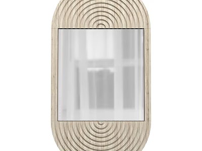 Oval Wall Mirror With Wooden Frame And Concentric Circle Design 3d model