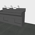 Modern Stainless Steel Sink With Double Faucets And Cabinet Drawers