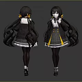 Anime Style Female Character Design With Twin Tails And Uniform Outfit Details