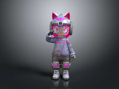 Cyberpunk Themed Character With Cat Ear Helmet And Pink Accents In Futuristic Tech Outfit 3d model