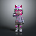 Cyberpunk Themed Character With Cat Ear Helmet And Pink Accents In Futuristic Tech Outfit