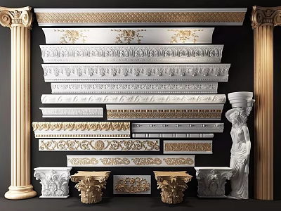Ornate Classical Decorative Moldings with Various Designs and Architectural Decor Elements 3d model