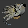 Aquatic Animal 3D Model With Orange Red Spotted Body And Long Tentacles