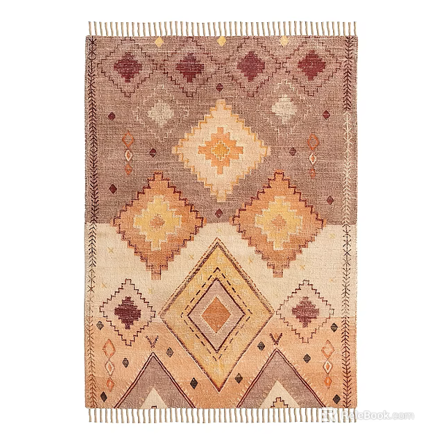 Patterned Square Rug With Geometric Diamond Designs In Warm Brown Beige And Orange Tones 3d model 