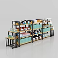 Multi tiered Display Shelves With Black Frame And Wooden Layers For Retail Products