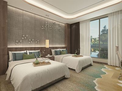 New Chinese Room Hotel Room 3d model