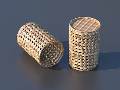 Woven Cylindrical Storage Containers as Household Living Essentials with Lattice Design and Lid 3d model