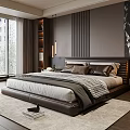 Modern Bedroom Interior With Platform Bed Window Blinds And Marble Wall Art 3d model