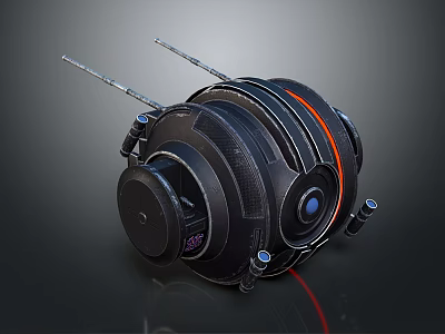 Black Mechanical Device With Orange Ring Slender Antennas And Circular Lens 3d model
