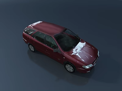 Red Station Wagon Car With Snow Covered Body On Gray Background 3d model