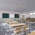 modern classroom desk platform blackboard desks and chairs 3d model