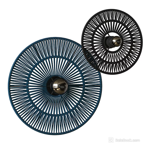 Modern Round Wall Lamps With Woven Design And Metal Ball Center In Blue And Black 3d model 