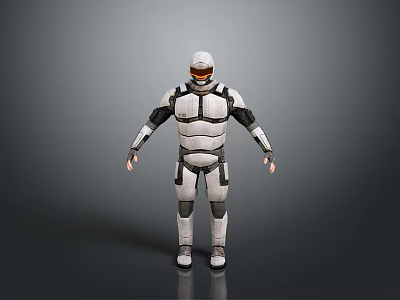 Futuristic Sci Fi Armored Character With White And Black Exoskeleton Standing Pose 3d model