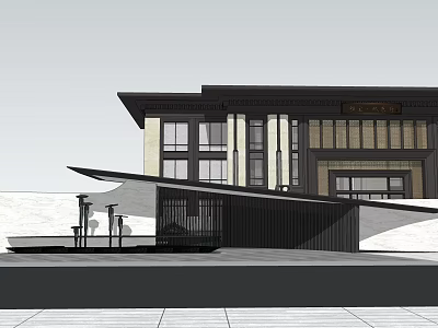 Modern Entrance Gate Design With Metal Structure Glass Door And Stone Wall 3d model