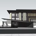 Modern Entrance Gate Design With Metal Structure Glass Door And Stone Wall