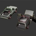 White and Gray Pickup Trucks with Open Bed and Spare Tire on Roof