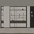Modern Wine Cabinet With Glass Doors Layered Design Wine Bottles Glasses And Lighting