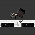 Modern White Marble Reception Desk With Black Countertop Laptop And Office Chair