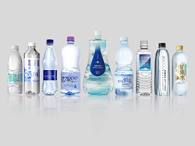 Bottled Water Display With Various Brands And Different Clear Plastic Bottle Designs 3d model