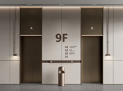 Modern Elevator Lift Hall Elevator Door Signs Trash Can 3d model