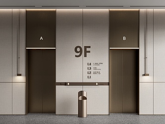 Modern Elevator Lift Hall Elevator Door Signs Trash Can 3d model