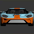 Blue And Orange Striped Ford GT Sports Car With Sleek Design And Shiny Exterior
