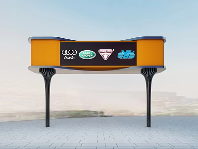Modern Entrance Gate with Audi Land Rover Jaguar DS Logos and Orange Blue Design 3d model