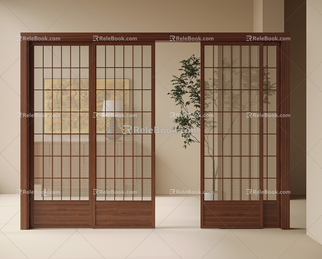 Middle style sliding door partition 3d model