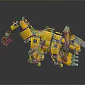 Mechanical Block Structured Game Movie Character With Yellow Red Parts And Dinosaur Form