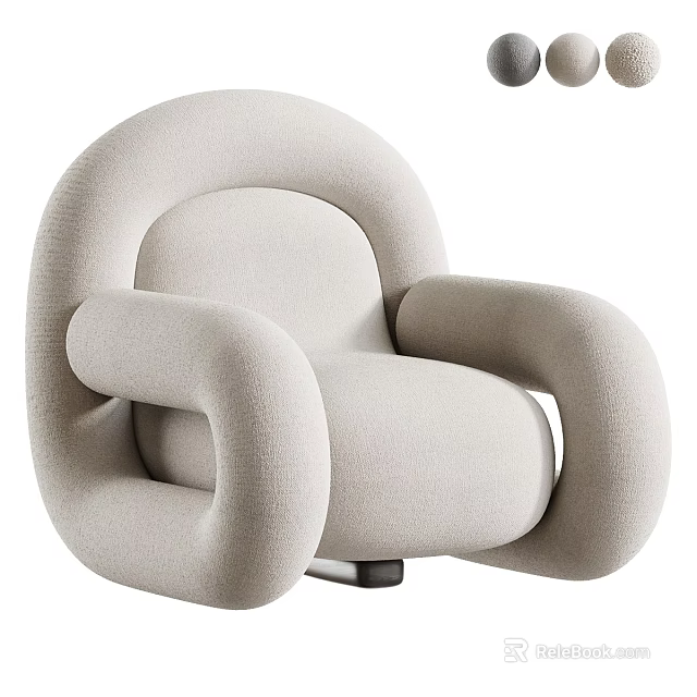 Modern Beige Upholstered Accent Chair With Curved Wide Armrests And Comfortable Seat 3d model 
