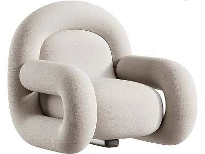 Modern Beige Upholstered Accent Chair With Curved Wide Armrests And Comfortable Seat 3d model