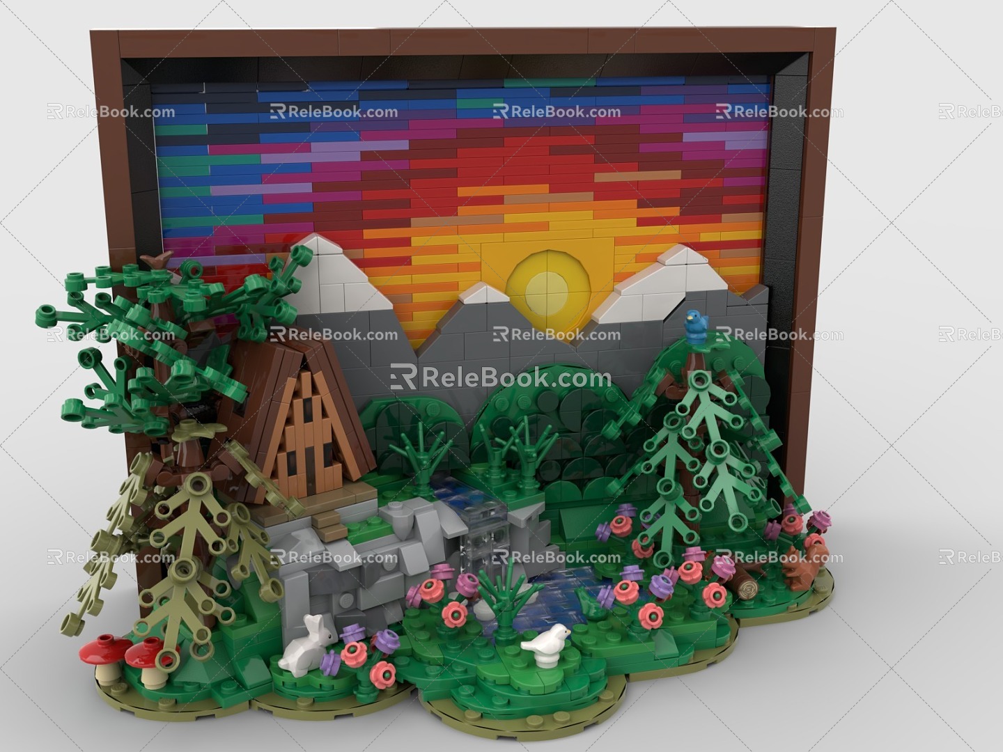 Lego toy building blocks three-dimensional painting three-dimensional painting decorative painting decorative scene forest hut 3d model