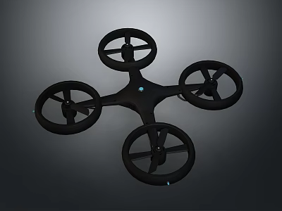 Sleek Black Four Rotor Drone Design With Propellers And Central Blue Light 3d model