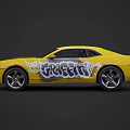 Modern Yellow Sports Car With Black Stripes And CRABTREE Graffiti Design