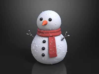 Cute Snowman Decoration With Red Scarf Black Buttons And Branch Arms On Black Background 3d model
