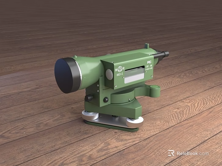 Green Industrial Surveying Level Equipment With Scale And Knob On Wooden Floor 3d model 