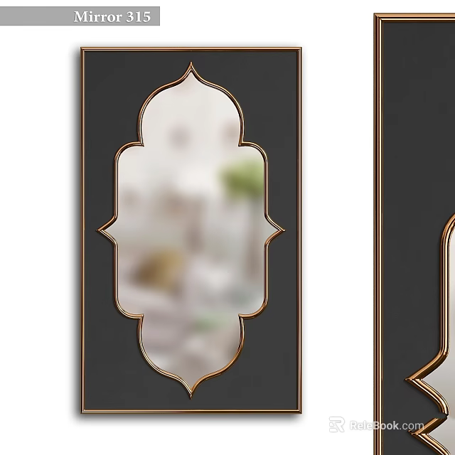Elegant Decorative Mirror with Gold Frame and Ornate Arched Silhouette Design 3d model 