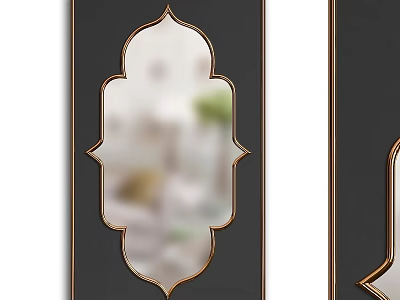 Elegant Decorative Mirror with Gold Frame and Ornate Arched Silhouette Design 3d model