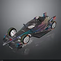 Futuristic Modern Race Car With Streamlined Body Iridescent Finish Large Wheels And Open Top