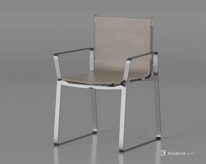 Modern Leisure Chair With Silver Metal Frame Light Leather Seat And Backrest Design 3d model 