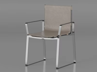 Modern Leisure Chair With Silver Metal Frame Light Leather Seat And Backrest Design 3d model