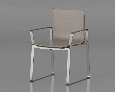 Modern Leisure Chair With Silver Metal Frame Light Leather Seat And Backrest Design 3d model